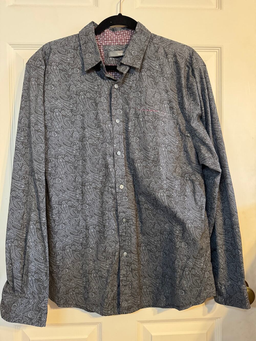 Bruno New York Men's Size L Charcoal Grey Paisley Long Sleeve Button-Down Casual